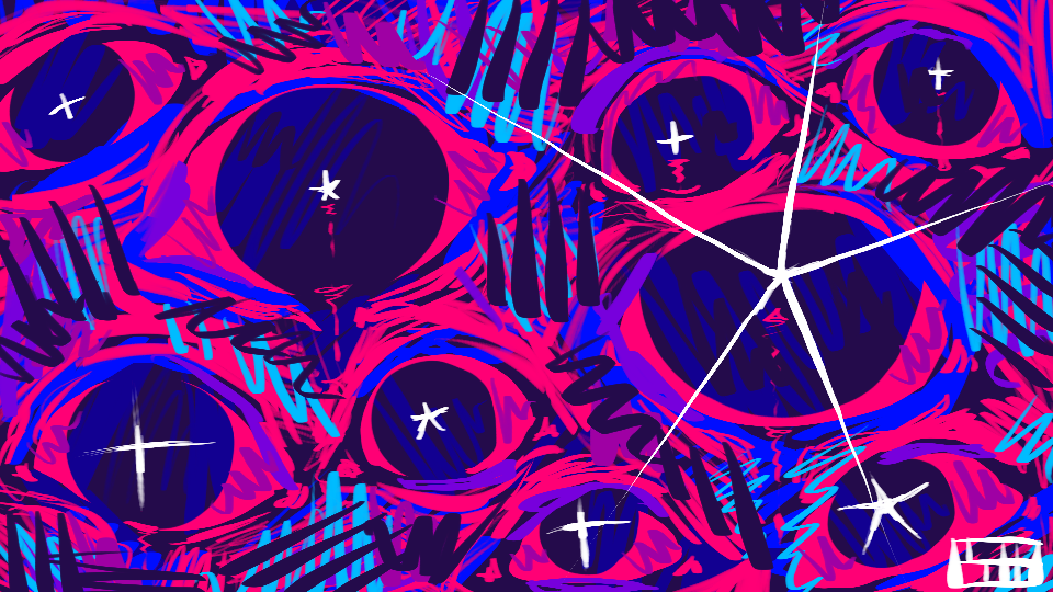 Vibrant abstract artwork with bright colors and dynamic shapes.
